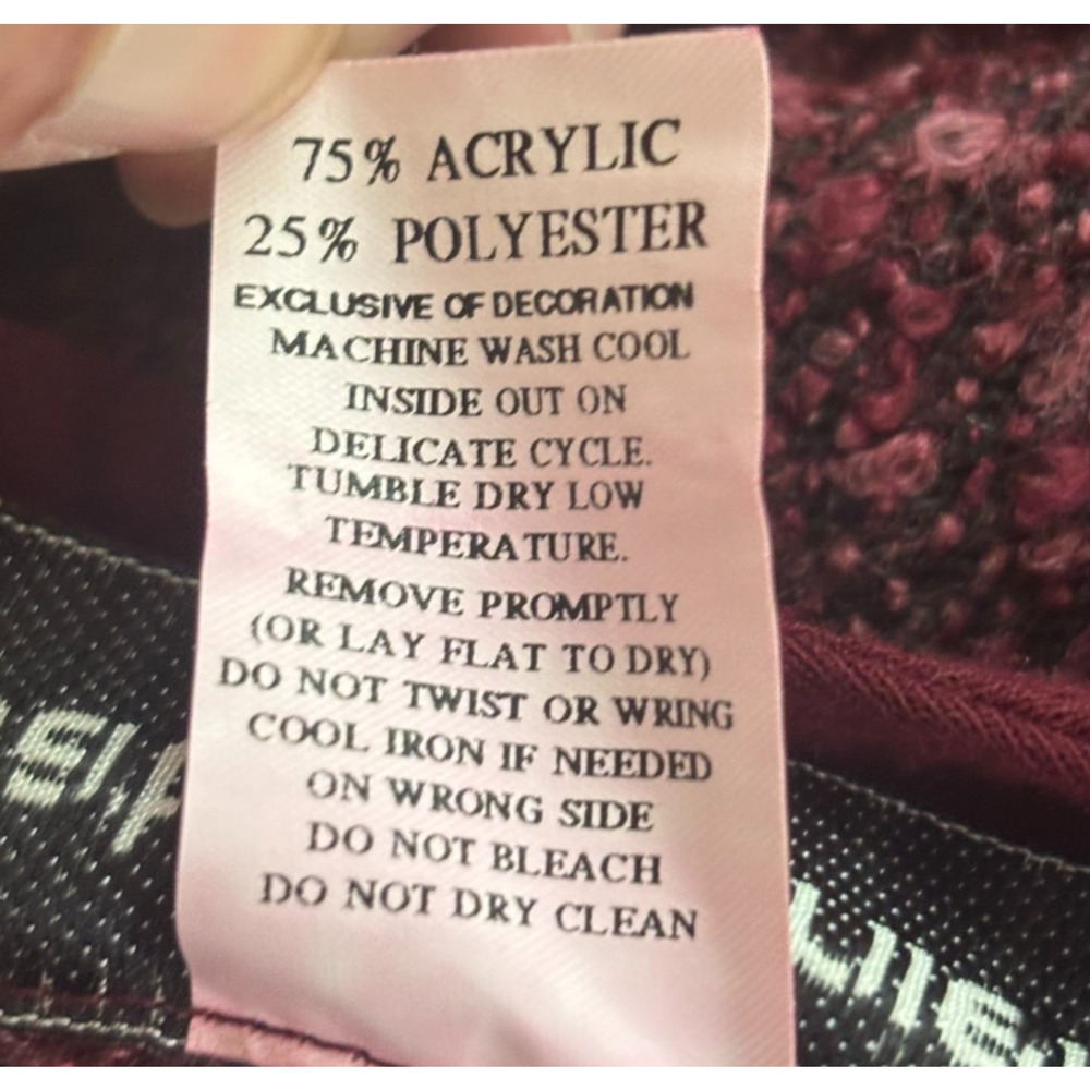 Cathy Daniels Burgundy Boucle Full Zip Cardigan Sweater Studded Plus 2X - Picture 10 of 12